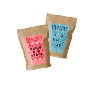 Hirams Blue Latte a Hirams Beetroot – 100 g superpotravinové latte prášky na prípravu funkčných nápojov