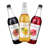 Trzy owocowe syropy koktajlowe Sweetbird UK 1 l – Malina, Ananas i Arbuz w plastikowych butelkach