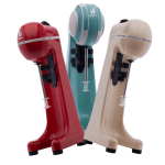 Johny frappé machines — AK/20 AUTO (turquoise-white, automatic) and AK/2-2TA ECO (red/cream-white, manual) — ready for frappé mixing